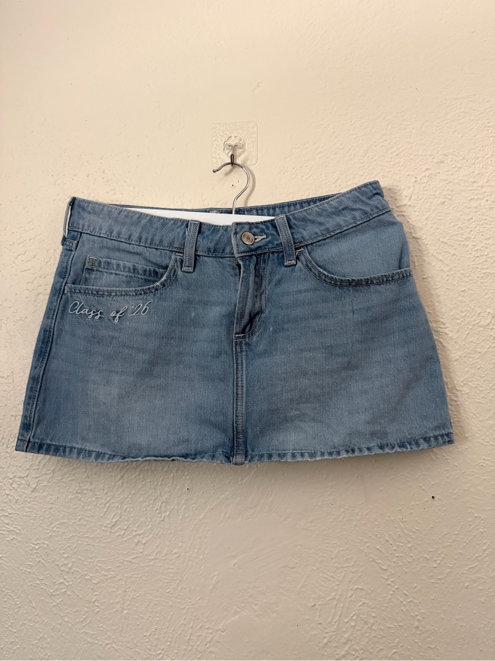 Hollister Light Blue Denim Skort — 'Class of '26' Embroidery